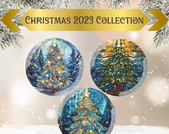 Christmas Tree Ornament Set of 3 Faux Stained Glass Ornaments, Christmas Ornament Set Glass, Christmas Tree Decor Ornament Set Keepsake