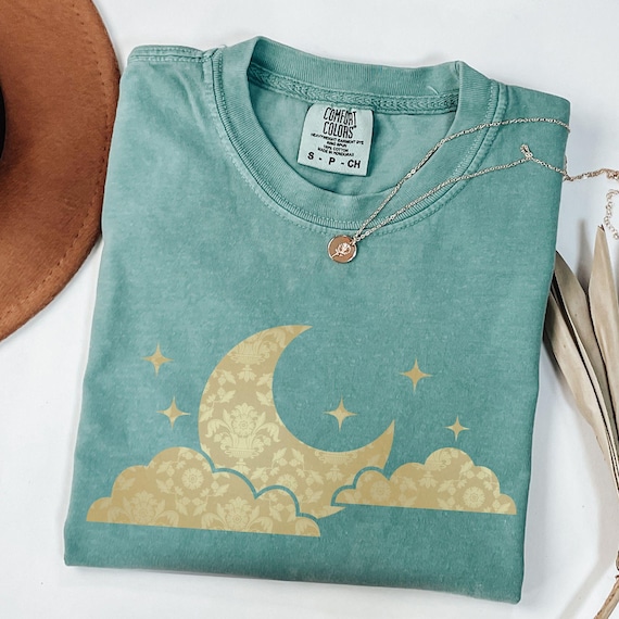 Moon & Stars Comfort Colors Shirt Celestial T Shirt Mystical Boho Tee Astrology Lovers Gift Floral Moon T-Shirt Baroque Night Sky Crewneck