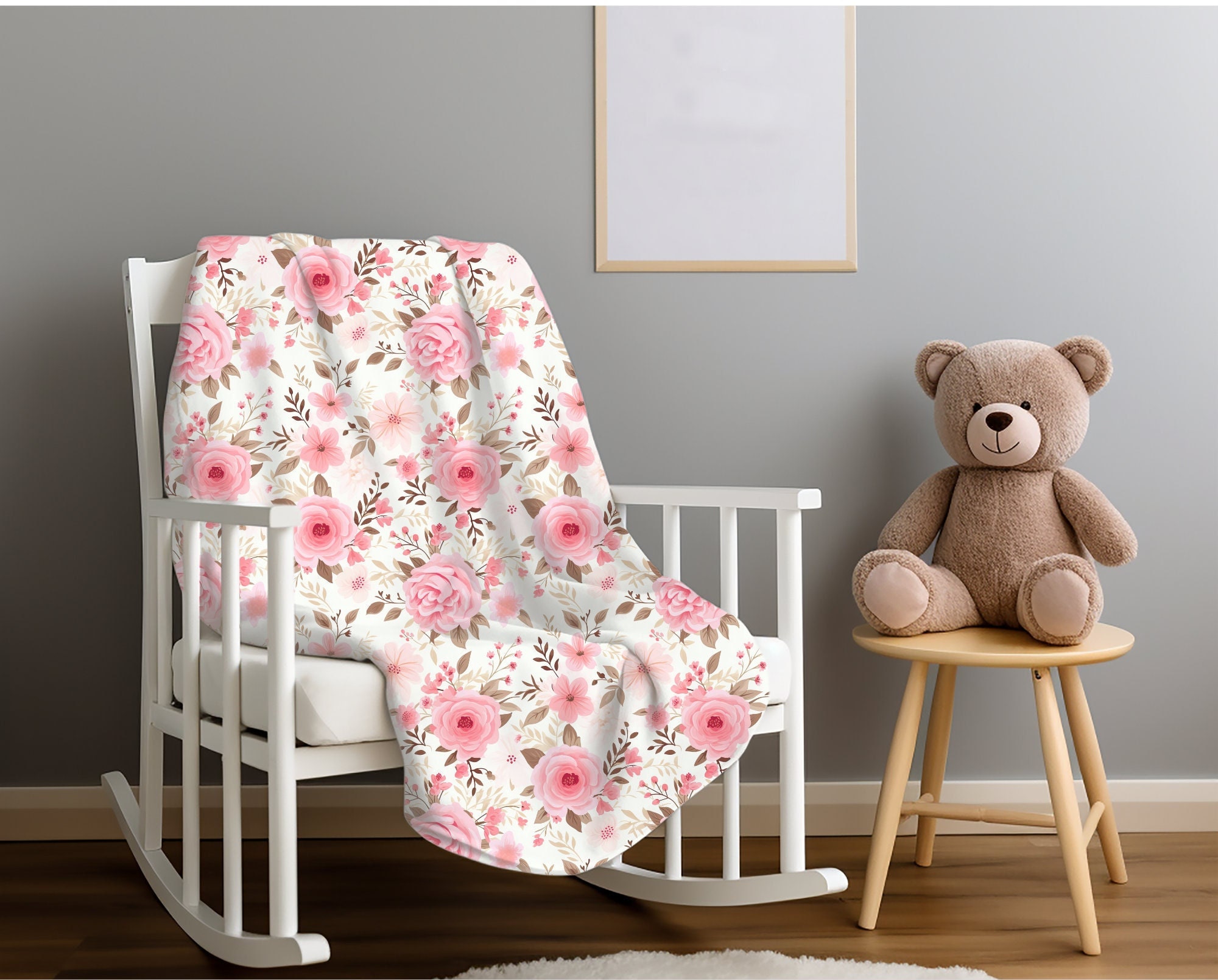 Plush Roses Throw Floral Throw Blanket Pink Rose Blanket, Botanical Throw Blanket Gift ...
