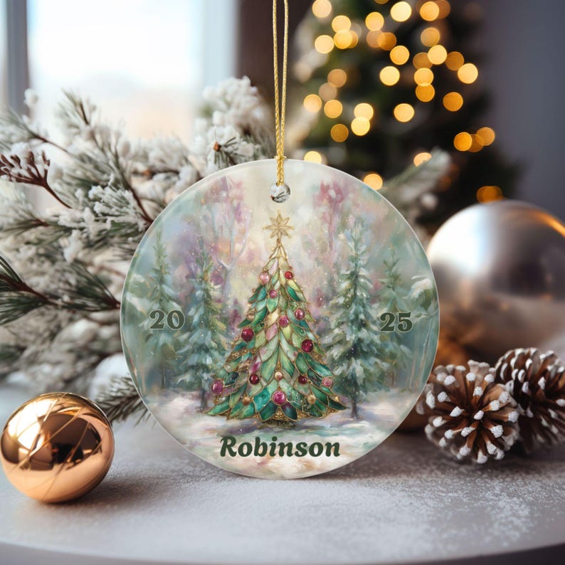 Personalized Stained Glass Christmas Tree Ornament · Elegant Custom ...