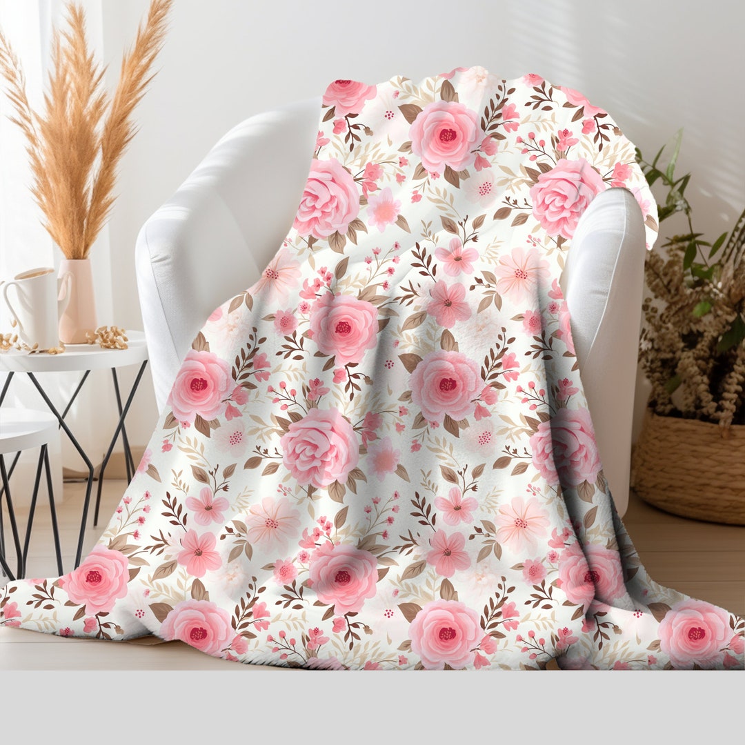 Floral Throw Blanket Pink Rose Blanket, Botanical Throw Blanket Gift ...