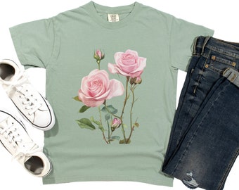 【西園寺さん】RUMCHE Crystal Flower Paint Shirt Rose Shirt, Gardening Tshirt, Floral Shirt, Gift for