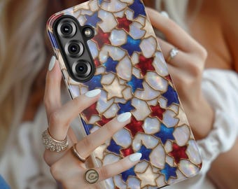 Funda para teléfono con estrellas patrióticas, funda para teléfono America 250, funda para teléfono del 4 de julio, funda para teléfono roja, blanca y azul, funda con bandera de EE. UU. y estrellas