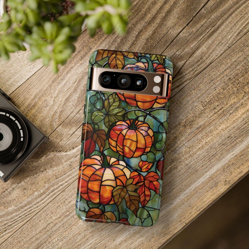 Funda de calabaza para teléfono, diseño de calabaza de Halloween con hojas de otoño, funda con vidrieras otoñales para Acción de Gracias para iPhone, Samsung Galaxy Pixel imagen 10