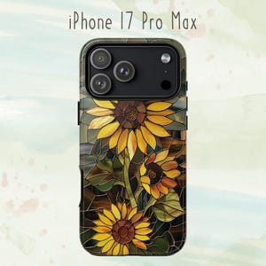Fall Sunflowers Phone Case Faux Stained Glass Floral Case Flower Lovers Gift Gardeners for iPhone 16 15 14 13 Galaxy S 24 23 22 Pixel 8 7 6 image 7