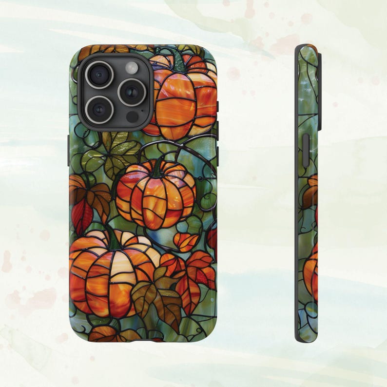 Funda de calabaza para teléfono, diseño de calabaza de Halloween con hojas de otoño, funda con vidrieras otoñales para Acción de Gracias para iPhone, Samsung Galaxy Pixel imagen 8