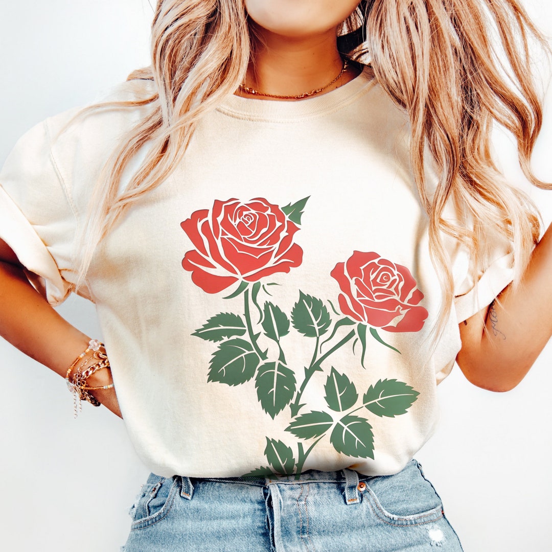 Roses Shirt Red Flowers on Stems T-shirt Floral Comfort