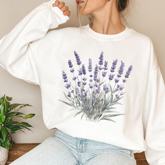 Lavender Flowers Sweatshirt Floral Sweater Botanical Crewneck Wildflower Shirt Cottagecore Garden Outfit Nature Lover Mother's Day Gift Idea