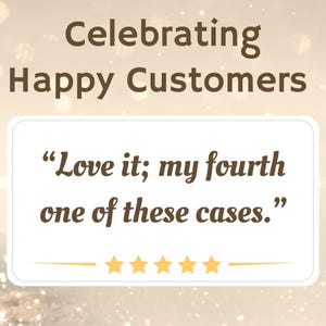 May include: A customer review with five stars and a quote: "Love it; my fourth one of these cases."