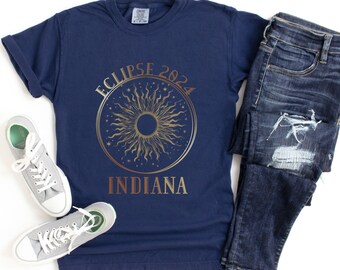 Total Eclipse Indiana 2024 Shirt, Vintage Comfort Colors Solar Eclipse T-Shirt, Celestial T Shirt, Kid's Eclipse Shirts Family Group Shirts