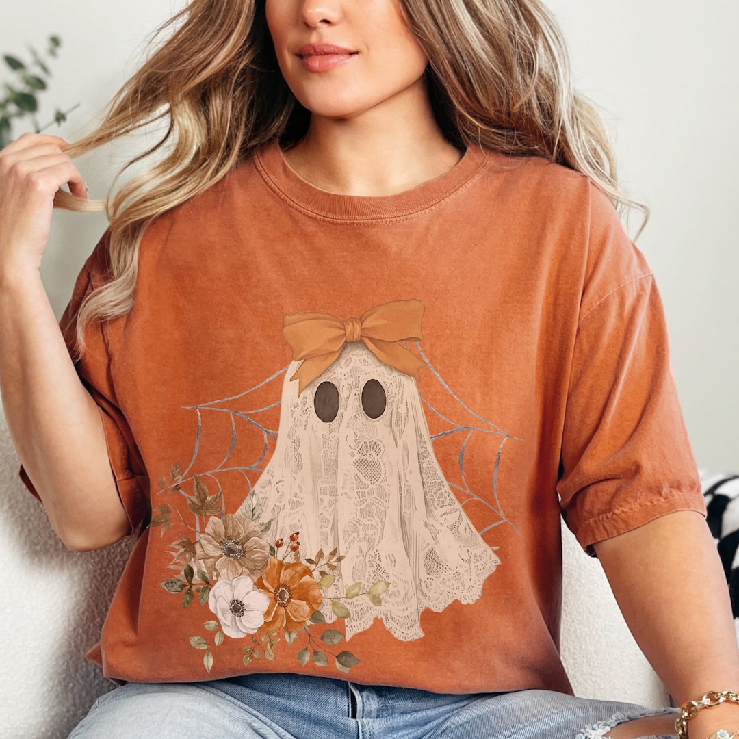 Coquette Halloween Shirt Cute Ghost Bow T shirt Spooky Lacey Ghost Tee coquette-halloween-shirt-cute-ghost-bow-t-shirt-spooky-lacey-ghost-tee