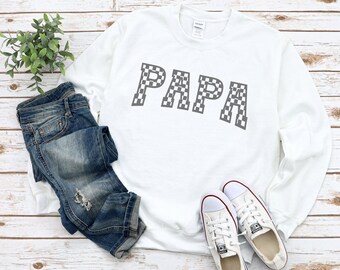 Papa Checkered Sweatshirt for Dad Retro Checkerboard Papa Crewneck Checked Dad Sweater Father's Day Gift Christmas Present Birthday