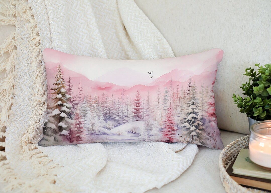 Pink Christmas Pillow Pastel Christmas Throw Pillow, Lumbar Pillow