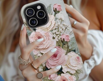 Funda para teléfono con estampado floral, funda para teléfono con diseño de jardín de rosas, funda para teléfono con estampado floral pintado al óleo, funda para teléfono con estética romántica estilo cottagecore, funda romántica