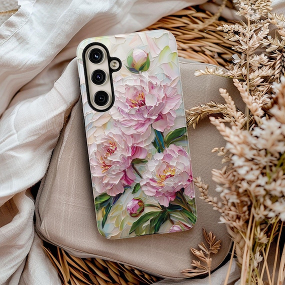 Pink Peonies Phone Case Spring Floral Phone Case Botanical Cover Flower Lovers Gift for Galaxy S 25 24 23 Pixel 9 8 7 6 iPhone 16 15 14 13