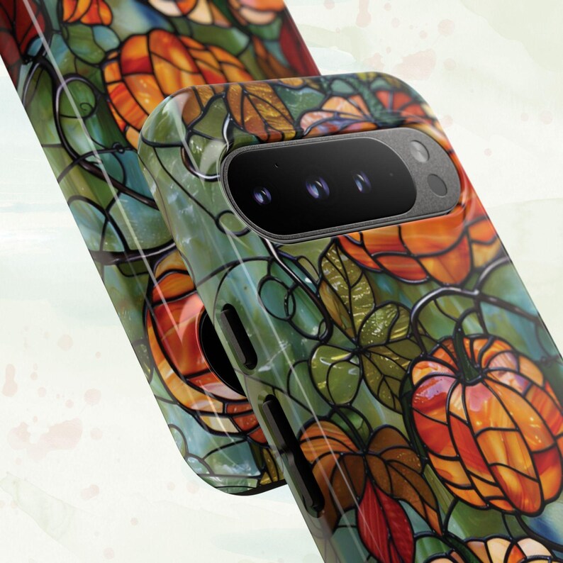 Funda de calabaza para teléfono, diseño de calabaza de Halloween con hojas de otoño, funda con vidrieras otoñales para Acción de Gracias para iPhone, Samsung Galaxy Pixel imagen 7