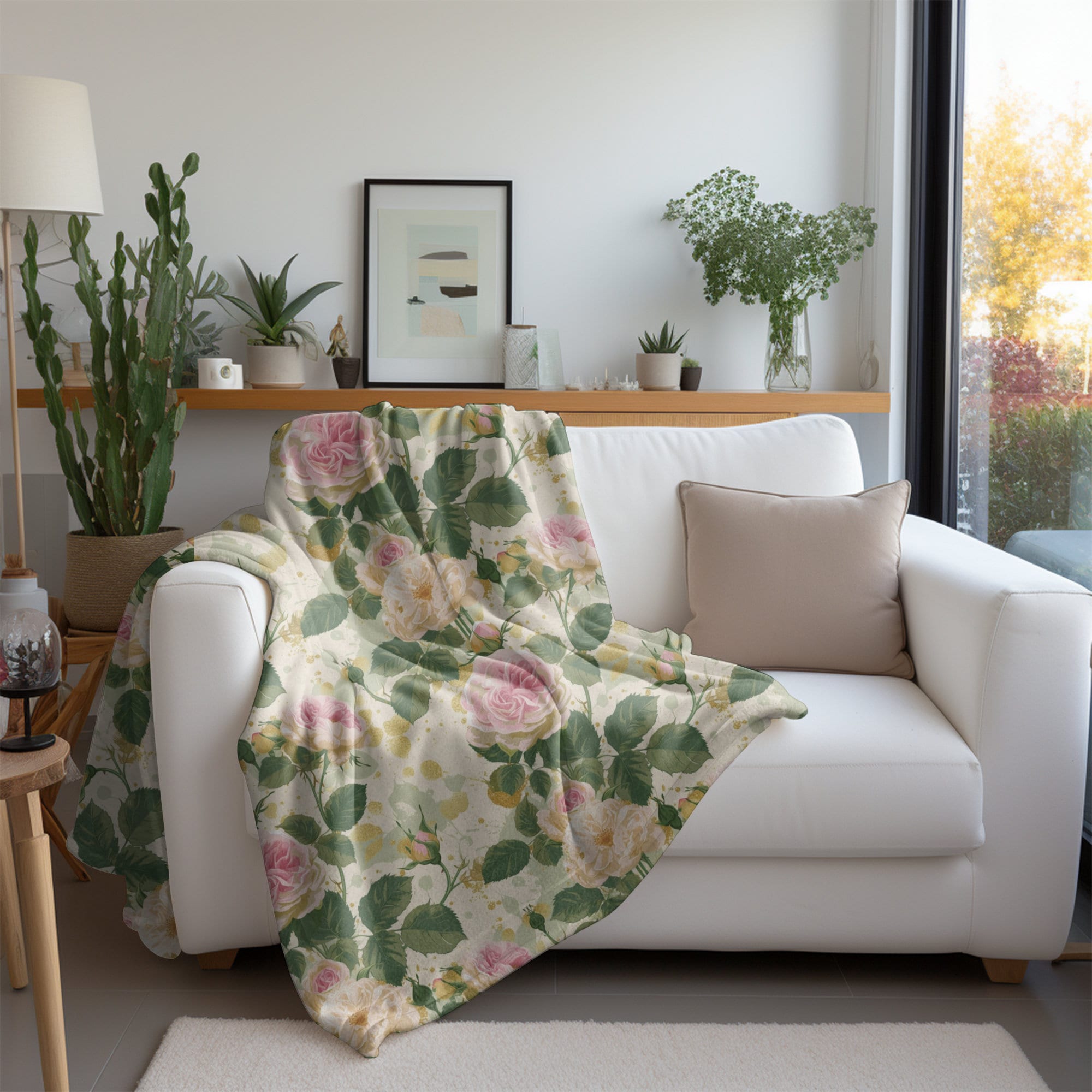 Pink English Roses Throw Blanket, Floral Home Decor, Cottage Garden ...