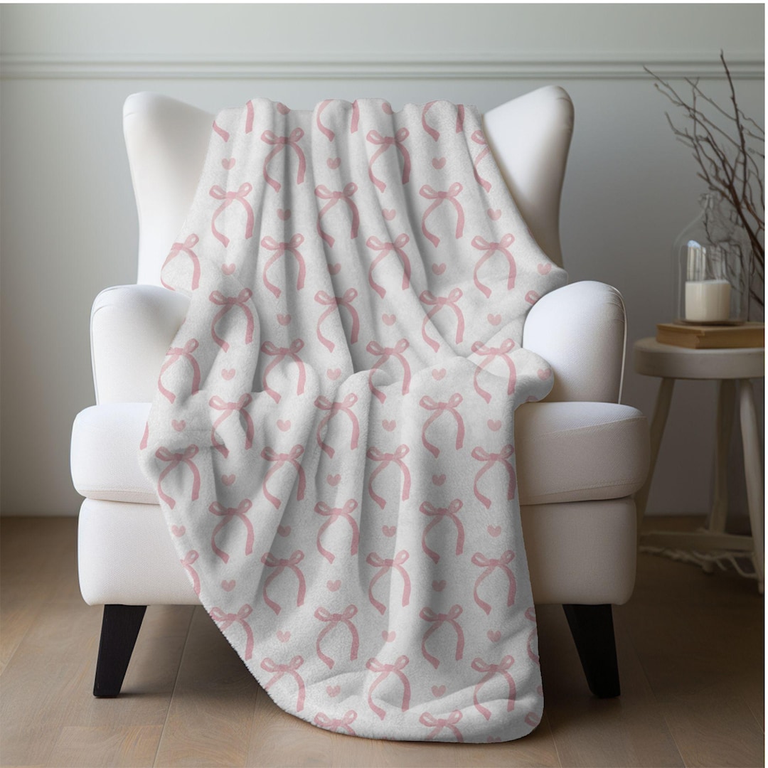 Coquette Pink Bows Blanket Hearts Valentine's Day Fleece Throw Pink ...