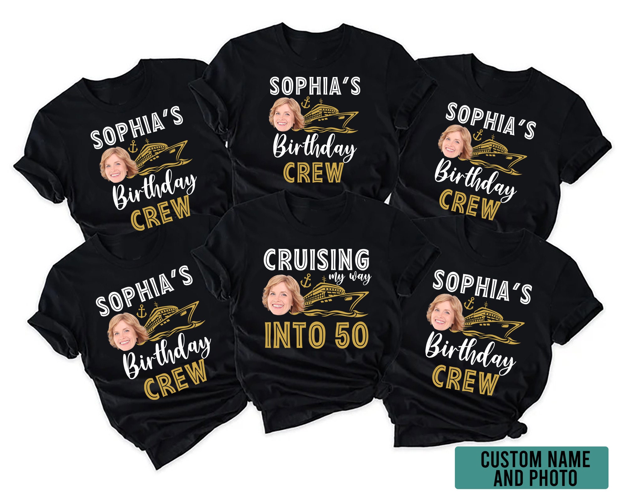 Custom Cruise Birthday Face Photo Crew Shirt, Cruisin' 50th