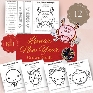 2024 Lunar New Year, Crown Craft, Kids Activity, Homeschool, Year of the Dragon, 12 Zodiac Signs, Astrology, Printable, DIGITAL DOWNLOAD.