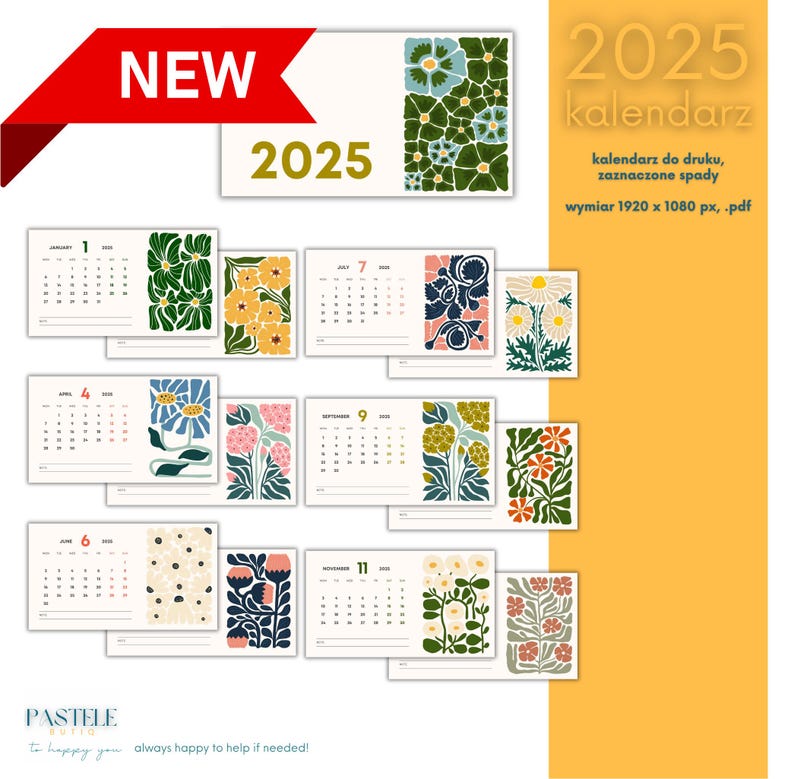 Calendar 2025 for Printing. Format.pdf Etsy