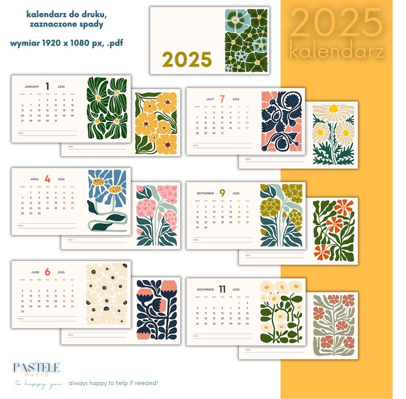 Calendar 2025 for Printing. Format.pdf Etsy