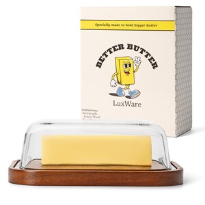 Large Glass Butter Dish with Lid for Countertop, Butter Holder Fits Any Butter, Natural Acacia Wood Airtight Cover, Refrigerator Butter Tray image 7