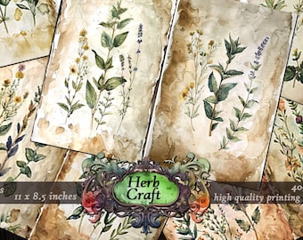 Herb Craft, Herbal Junk Journal Pages, Apothecary Digital Pages, Plant Magic, Botanical Art