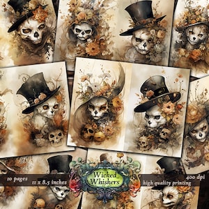 Gothic Cat Junk Journal, Black Cat Scrapbook, Victorian Journal Pages, Halloween Cat Art, Digital Download