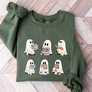 Ghosts Books Sweatshirt,Teacher Halloween Shirt,Bookworm Gift,Halloween School Shirt,Halloween Ghost Reading Books Shirt,Book Lovers Tshirt