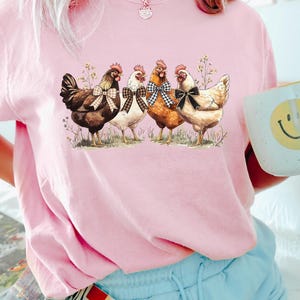 Coquette Bows-shirt met kip - Cottagecore Farm Hen Graphic Sweat - Schattig landelijk T-shirt met kip voor dames - vintage Farmcore Aesthetic top