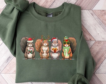 Squirrel Christmas Sweatshirt, Squirrel Christmas Light Shirt, Funny Christmas Animals Sweater, Christmas Gifts, Christmas Sweatshirt