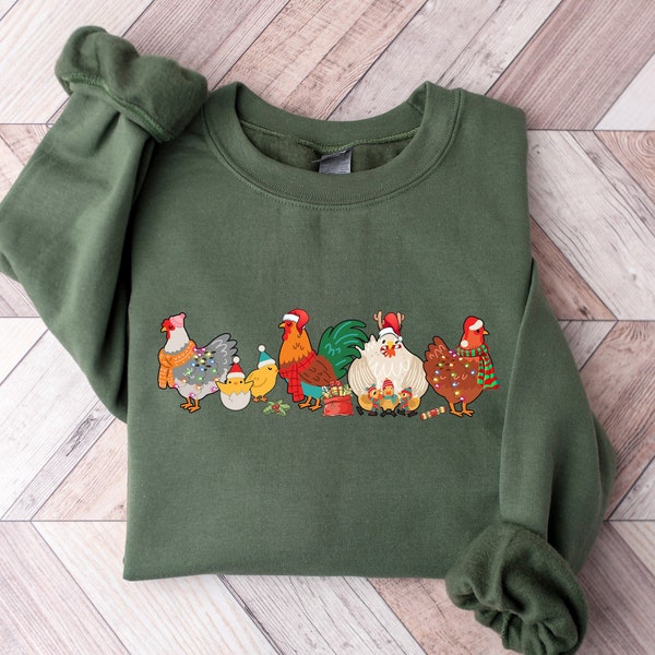 Сute Christmas Chickens Sweatshirt,Christmas Farm Animal Sweatshirt,Christmas Chickens Shirt,Animals Christmas Shirt,Christmas Holiday Shirt