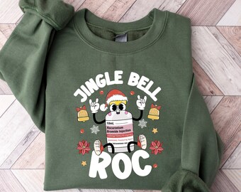 Christmas Nurse Sweatshirt, Jingle Bell Rock, Funny Retro Roc Xmas, Critical Care Tshirt, Holiday CRNA T-Shirt, ICU Nurse Christmas Shirt