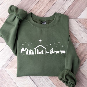 Sweat-shirt de Noël chrétien, pull de crèche, chemise de la crèche de Noël Jésus, crèche histoire vraie, cadeaux de Noël religieux