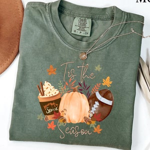 Comfort Colors® Fall Shirt, Tis the Season Shirt, Fall Football Shirt, Women&#39;s Fall Shirt, Pumpkin Season, Fall Harvest Shirt, Autumn Doodle