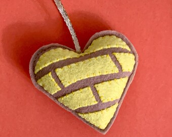 Sweet Felt Concha Pan Dulce Heart Mini Ornament- Yellow Version