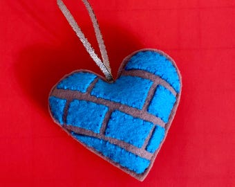 Sweet Felt Concha Pan Dulce Heart Mini Ornament- Blue Version