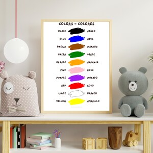 Zweisprachige Englisch-Spanisch Karteikarten für Kinder, Lernposter, Hausschule, druckbare Hausschule, Klassenzimmer Dekor, Digitaldruck