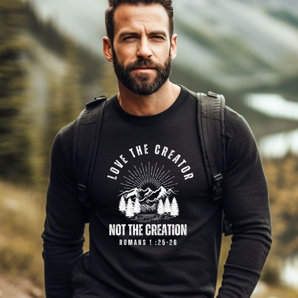 Mountain landscape long sleeve t-shirt, Bible verse t-shirt, Christian apparel, Outdoors long sleeve, Christian gift, outdoors lover gift