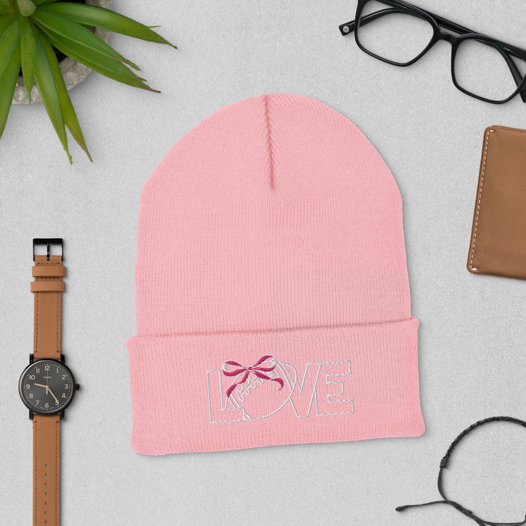 Bestickte Fußballmütze, Love Football Beanie, Coquette & Football Beanie, Damen Fußballmütze, Mütze für Fußballliebhaber, Geschenk für Fußballmama