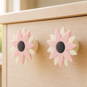 Flower Drawer Knobs Set of 2, Pastel Cabinet Knobs, Cute Dresser Hardware
