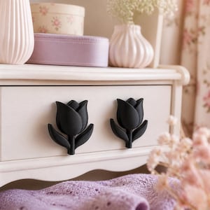 Tulip Drawer Knobs Set of 2, Floral Pastel Cabinet Knobs, Cottagecore Decor