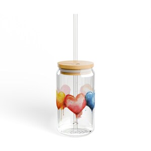 Watercolor Hearts 6 Sipper Glass 16oz