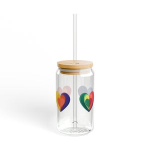 Rainbow Hearts 05 Sipper Glass 16oz