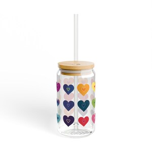 Rainbow Hearts 01 Sipper Glass 16oz