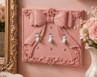 Cubierta para interruptor de luz triple con lazo pastel, decoración de habitación Coquette, placa de pared de plástico mate