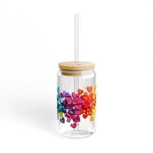 Rainbow Hearts 6 Sipper Glass 16oz