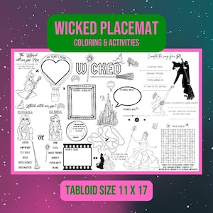 Wicked Coloring Activity Placemat: Musical Theatre Party Favor (Digital Download)