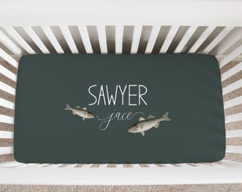 Personalized Bass Fish Crib Sheet: Fisherman Baby Nursery Decor